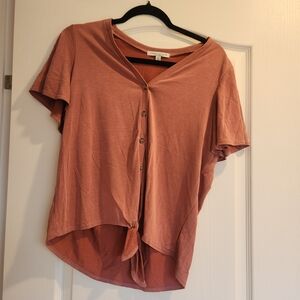 Green Envelope Button-Down Tie-Front Blouse Size M Euc